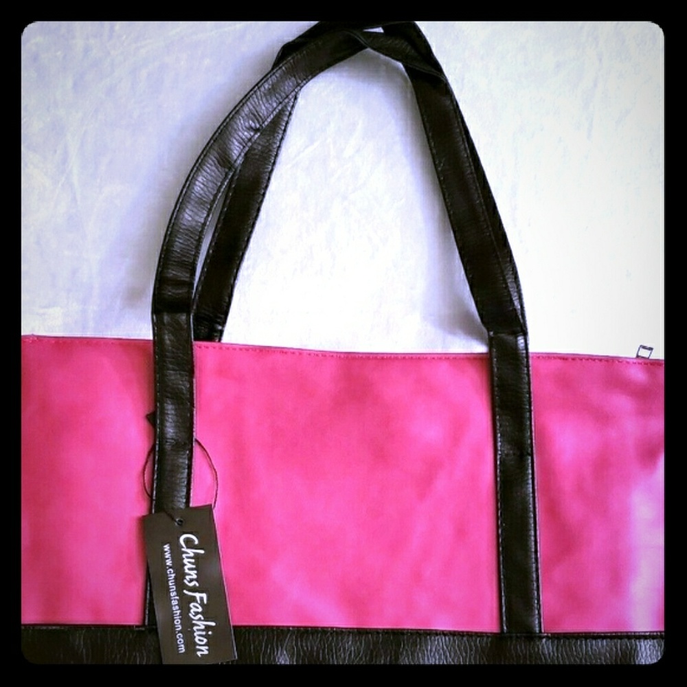 Hot Pink & Black Shoulder Handbag Tote
